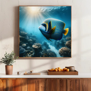 Ocean reef Emperor angelfish colourful bathroom  Poster