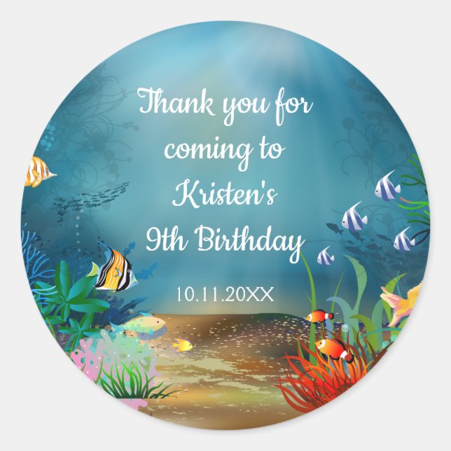 Ocean Reef Under the Sea Birthday Party Classic Round Sticker (Front)