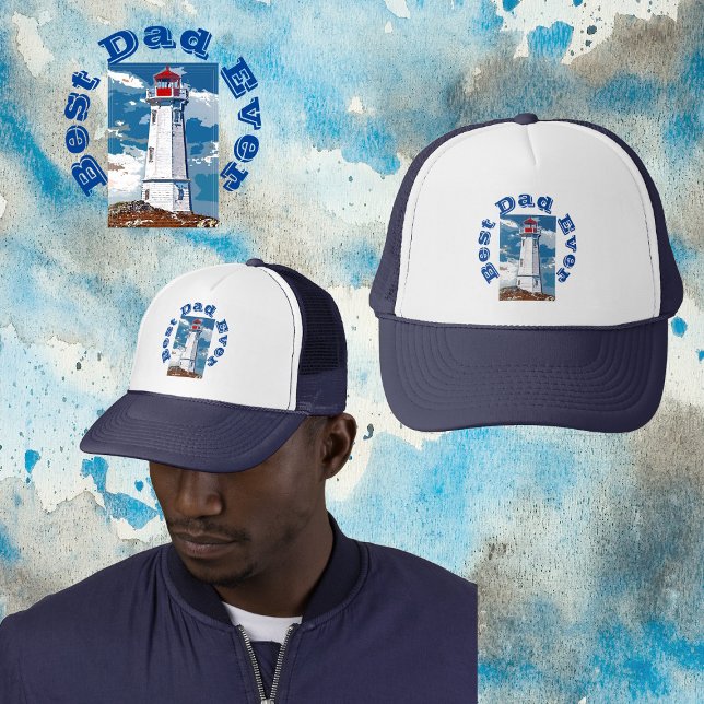 Ocean Rocks Lighthouse Best Dad Ever Father's Day  Trucker Hat (Ocean Rocks Lighthouse Best Dad Ever Father's Day Trucker Hat)
