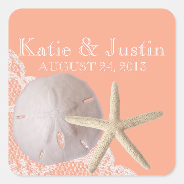 Ocean Romance Sand Dollar and Starfish Square Sticker (Front)