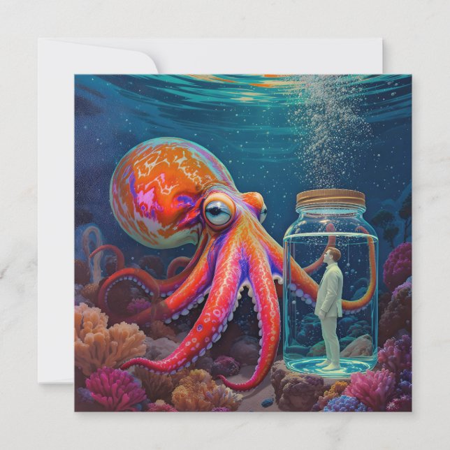 "Ocean’s Silent Captive" – Octopus Portrait Holiday Card (Front)