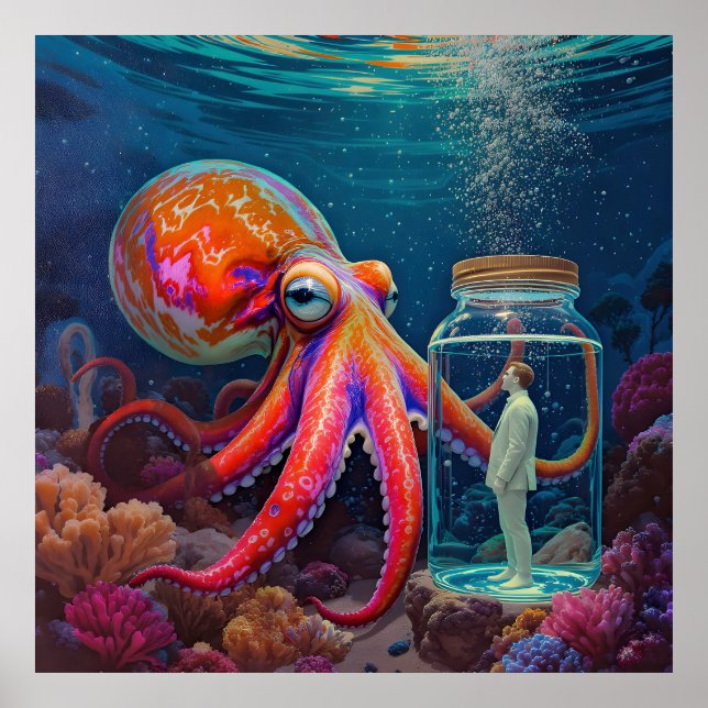 "Ocean’s Silent Captive" – Octopus Portrait Poster (Front)