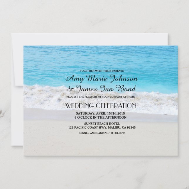 Océan sable coeur plage mariage invitations (Devant)