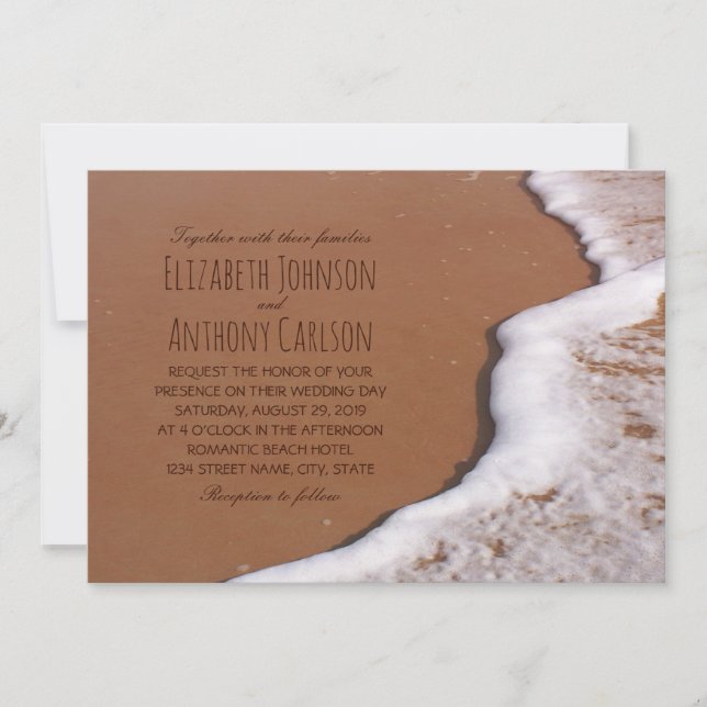 Ocean Sand And Waves Beach Themed Wedding Invitation (Front)