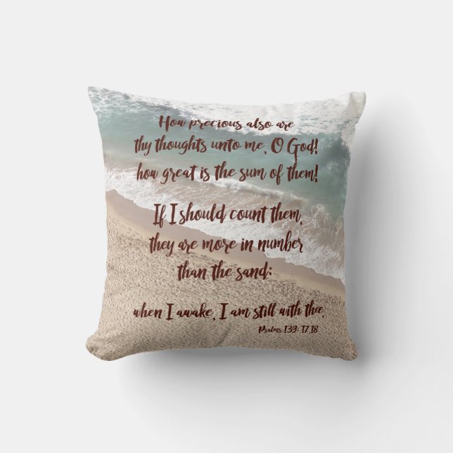 Ocean/Sand Psalms 139 Bible Verses Throw Pillow (Front)