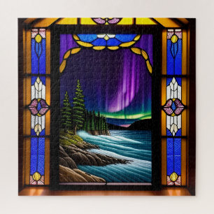 Ocean Scene and Colourful Aurora Display Jigsaw Puzzle