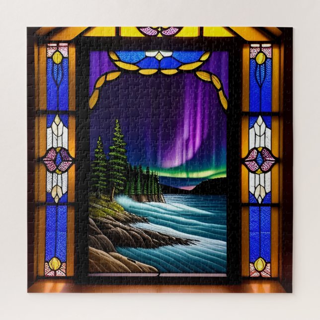 Ocean Scene and Colourful Aurora Display Jigsaw Puzzle (Vertical)