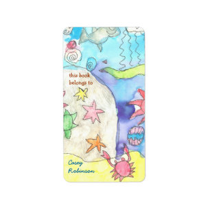 Ocean scene personalized bookplate label