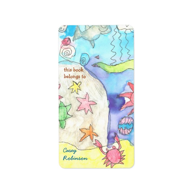 Ocean scene personalized bookplate label (Front)