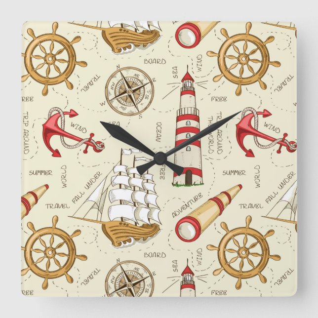 Ocean Scene Square Wall Clock (Front)