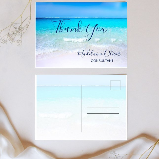Ocean Scene Summer Beach  Blue Thank You   Postcard (Creator Uploaded)