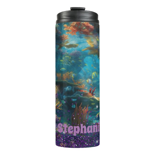 Ocean Scene with Purple Glitter  Thermal Tumbler (Front)