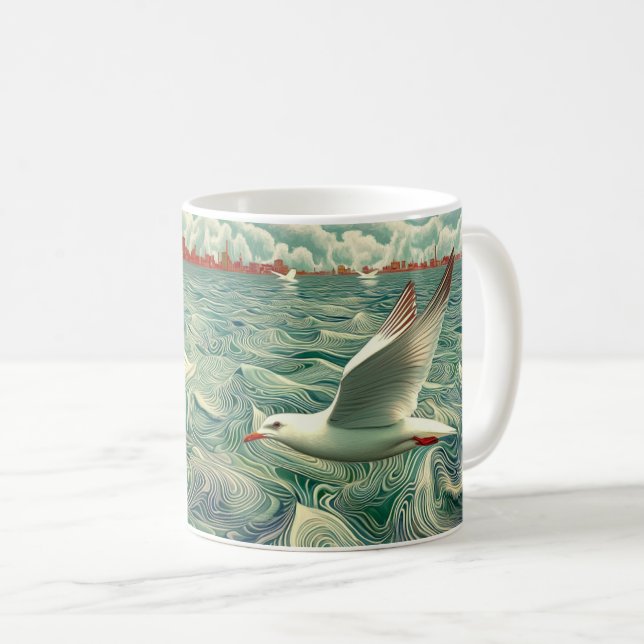Ocean Scene With Seagull Coffee Mug (Front Right)