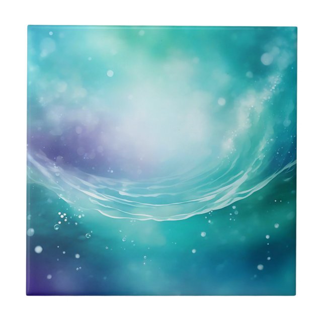 Ocean Scene with Swirling Watercolor Tile (Front)
