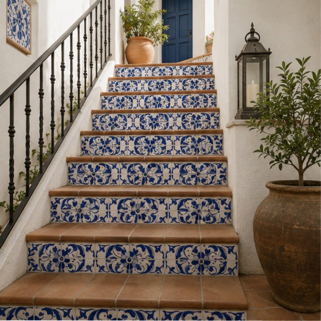 Ocean Scroll Hand Painted Blue Floral Watercolor Tile (Creator Uploaded)