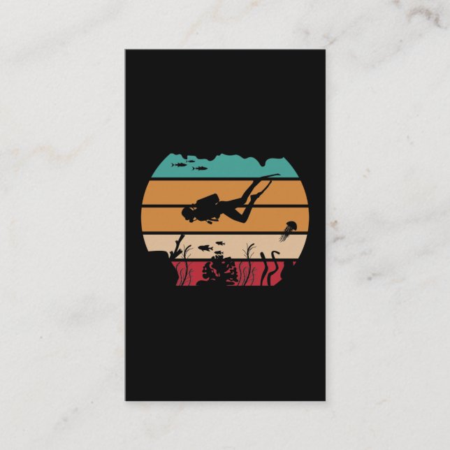 Ocean Scuba Diving Retro Diver Business Card (Front)