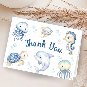 Ocean Sea Baby Shower Boy Folded Thank You Card