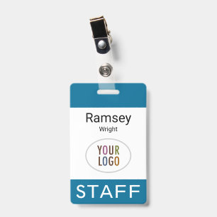 Ocean Sea Blue Staff Name Badge Clip Reel Lanyard