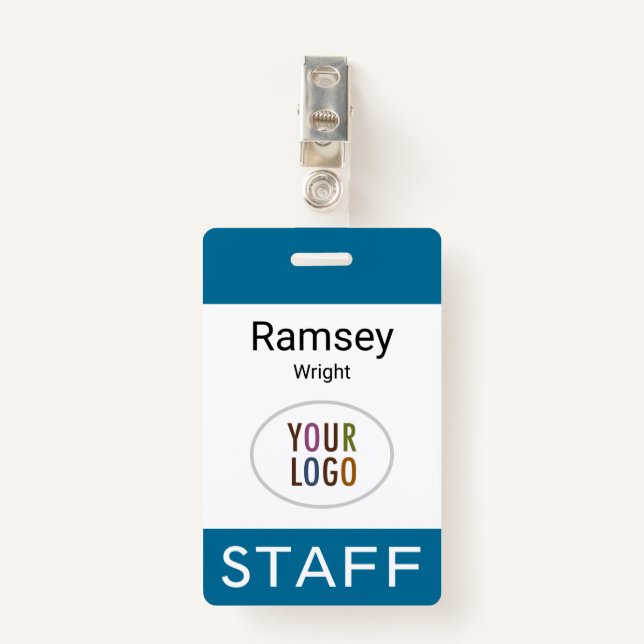 Ocean Sea Blue Staff Name Badge Clip Reel Lanyard (Front with Clip)