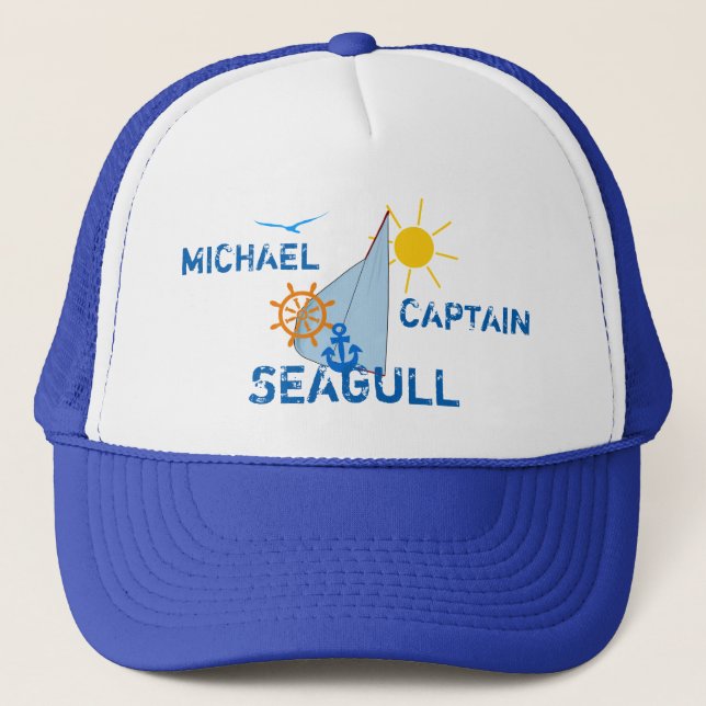 Ocean Sea Boating Sail dark customizable Trucker Hat (Front)