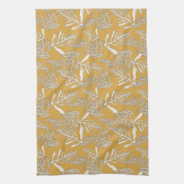 Ocean Sea Kelp on the Beach in Gold Kitchen Towel (Vertical)