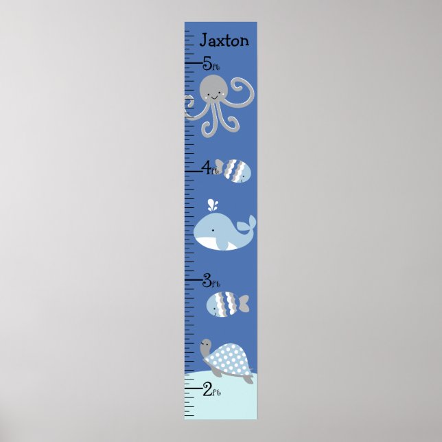 Ocean Sea Life Blue Grey Growth Chart Keep at 8x44 (Front)