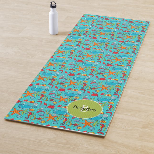 Ocean Sea Life Cute Fish Pattern Personalized Kids Yoga Mat (In Situ)