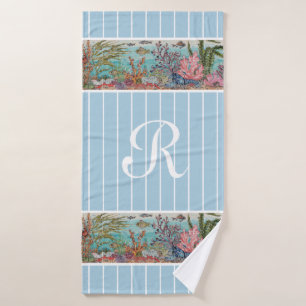 Ocean Sea Life Fish Blue Monogram Beach House  