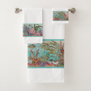 Ocean Sea Life Fish White Aqua Vintage Beach House