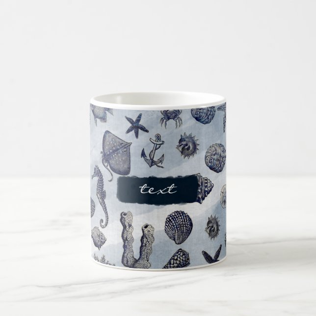 Ocean Sea Life Nautical Seashells Beach Coffee Mug (Center)