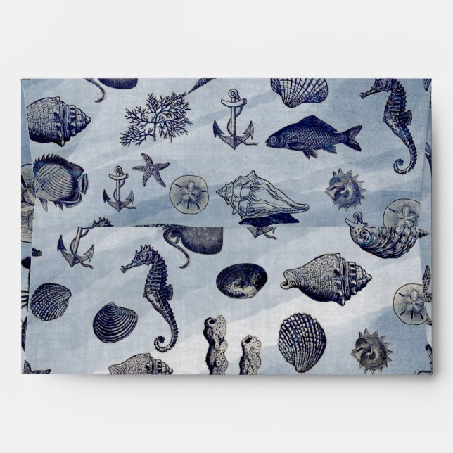Ocean Sea Life Nautical Seashells Beach Invitation Envelopes (Back (Top Flap))