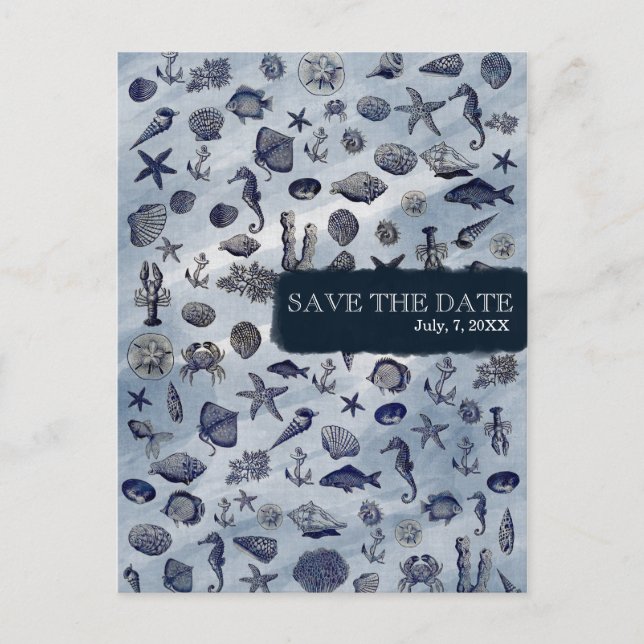 Ocean Sea Life Nautical Seashells SAVE THE DATE Announcement Postcard (Front)