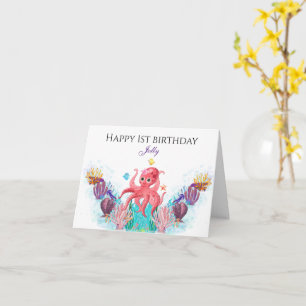 Ocean Sea Octopus baby Happy Birthday Card