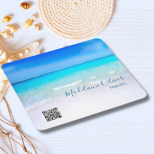  Ocean Sea QR Code Travel Agent Blue Square  Square Paper Coaster (Creator Uploaded)
