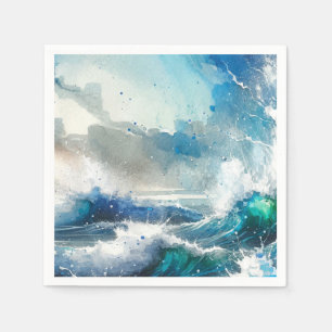 Ocean Sea Splash Watercolor Waves Birthday Party Napkin