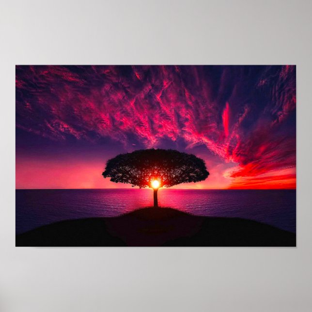 Ocean Sea Tree Purple Sunset Add Name Poster (Front)