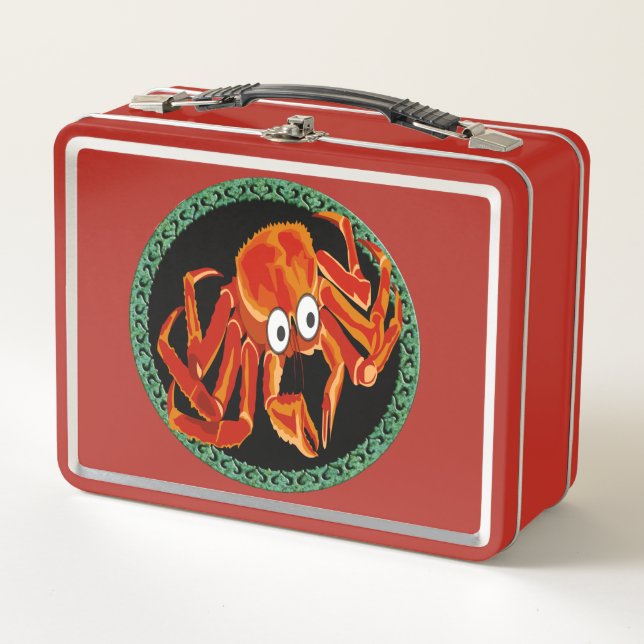 Ocean sea tropical orange king crab metal lunch box (Front)