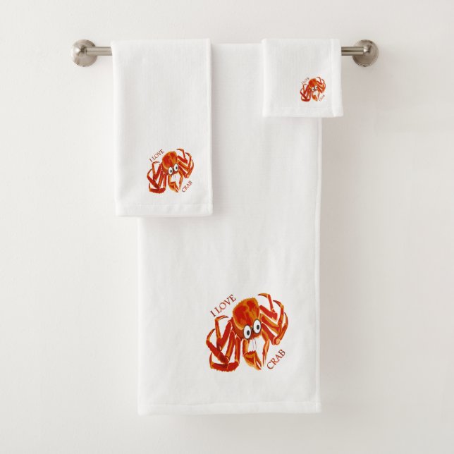 Ocean sea tropical orange king crab on white bath towel set (Insitu)