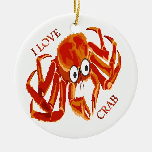 Ocean sea tropical orange king crab on white ceramic ornament (Front)