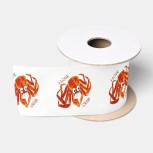 Ocean sea tropical orange king crab on white satin ribbon