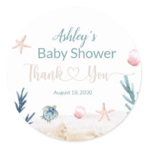 Ocean Sea Turtle Girl Thank You Baby Shower Favour