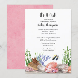 Ocean Sea Turtle Girls Baby Shower Invitation