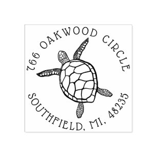 Ocean Sea Turtle Illustration Custom Address Rubber Stamp