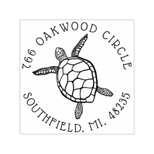 Ocean Sea Turtle Illustration Custom Address Self-inking Stamp