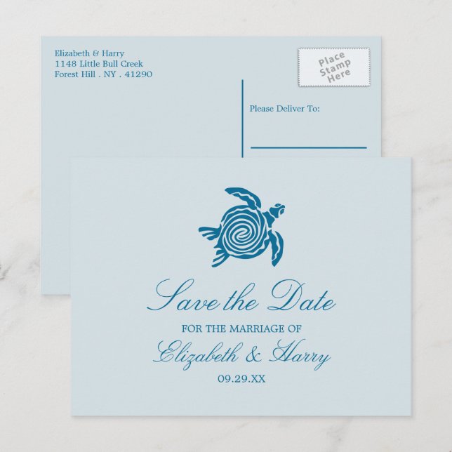 Ocean Sea Turtle, Sea Blue Beach Save the Date Postcard (Front/Back)