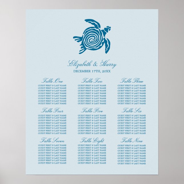 Ocean Sea Turtle, Sea Blue Beach Seating Chart (Front)