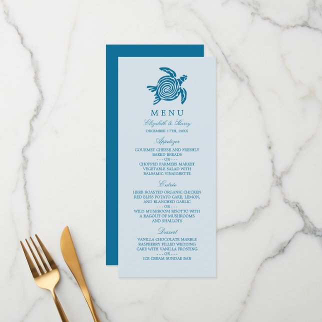 Ocean Sea Turtle, Sea Blue Beach Wedding Menu (Front/Back In Situ)