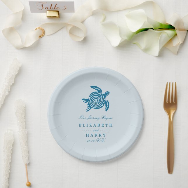 Ocean Sea Turtle, Sea Blue Beach Wedding Paper Plate (Wedding)