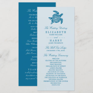 Ocean Sea Turtle, Sea Blue Beach Wedding Programme Program
