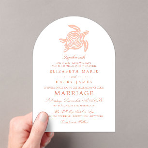 Ocean Sea Turtle, Soft Coral Beach Wedding Acrylic Invitations
